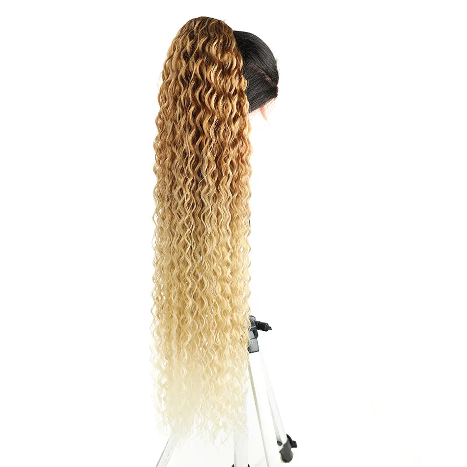 Extensões de rabo de cavalo cacheado longo 80cm aplique sintético com cordão e clip water wave