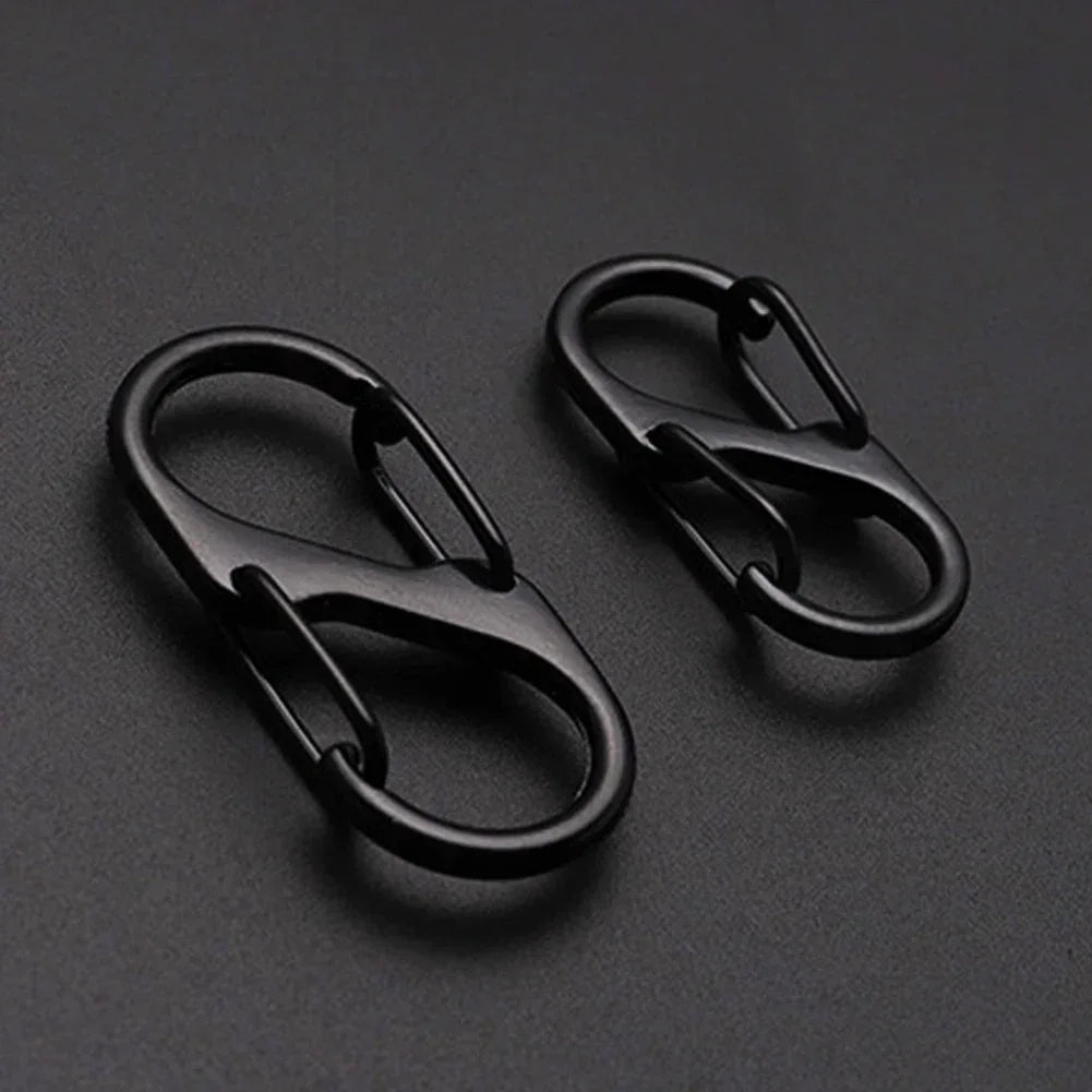 10Pcs S Type Mini Keychain Hook Stainless Steel Carabiner With Lock Anti-Theft Outdoor Camping Backpack Buckle Key-Lock Tool