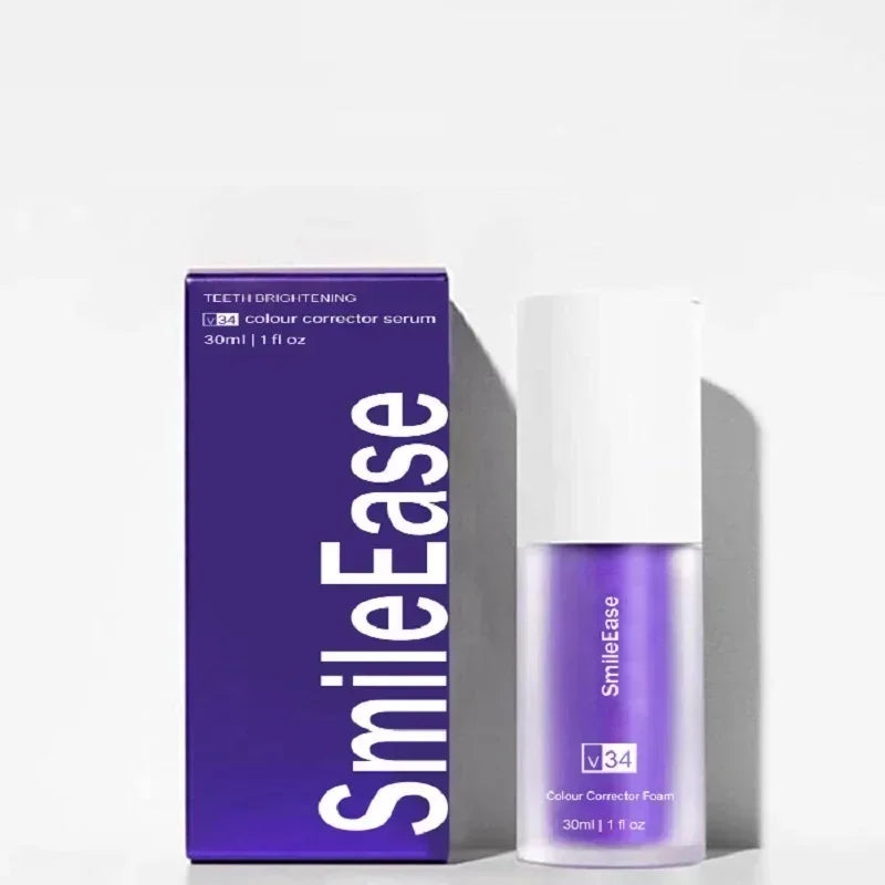 Pasta dental blanqueadora morada V34 de 30 ml. Elimina manchas, reduce el amarilleo y cuida tus dientes, encías, aliento fresco y blanquea los dientes.
