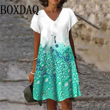 2025 Summer 3D Print Dress New Women V-Neck Short Sleeve Loose Dress Streetwear Casual Oversized Dress Woman Clothing Plus Size