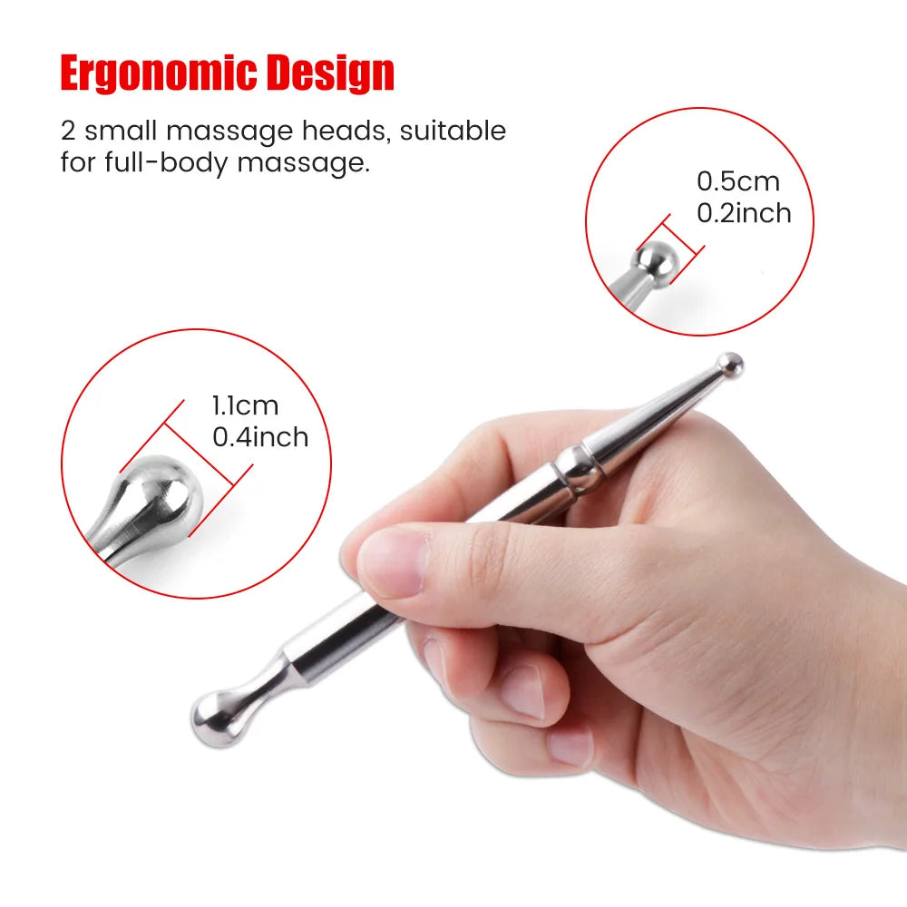 Acupuncture Pen Stainless Steel Deep Tissue Massager Dual Head Facial Reflexology Acupressure Bar for Full Body Meridian Massage