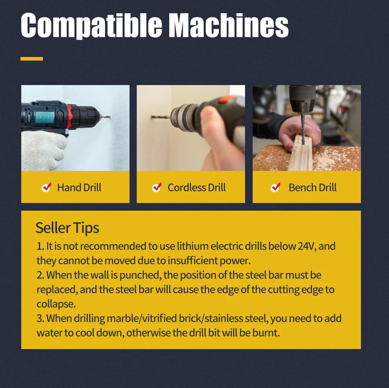 Cross Hex Drill Bit Set For Concrete Porcelain Tile Glass Metal Professional Multifunction Drill Bits Kit Tools Carbide Drills