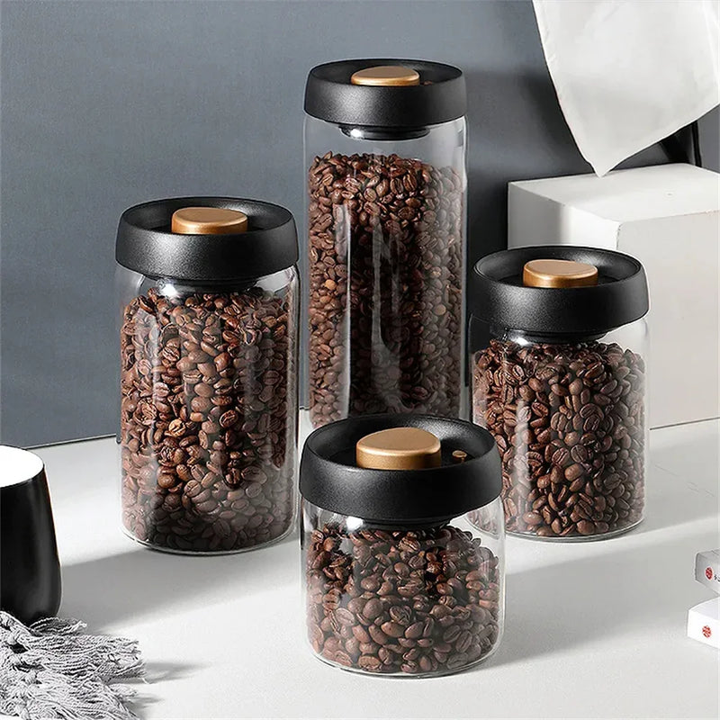 Coffee Beans Vacuum Sealed Tank Transparent Glass Food Storage Jars Household Moisture-proof Air Extraction Airtight Container