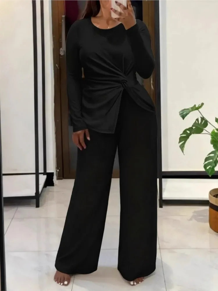 2 Piece Women Sets 2026 New Arrival Plus Size Spring Autumn Matching Sets Black Two Pieces Sets Top Pants Suits Outfits Clothing