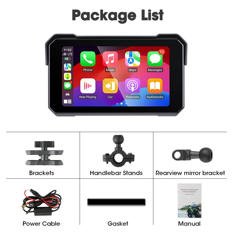 5" Portable Motorcycle Navigation GPS Wireless Carplay&Android Auto Moto Monitor IPX7 Waterproof Display Dual Bluetooth 5.0