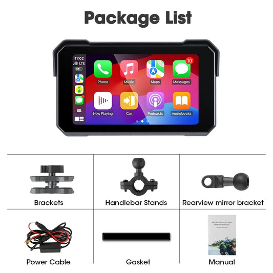 5" Portable Motorcycle Navigation GPS Wireless Carplay&Android Auto Moto Monitor IPX7 Waterproof Display Dual Bluetooth 5.0