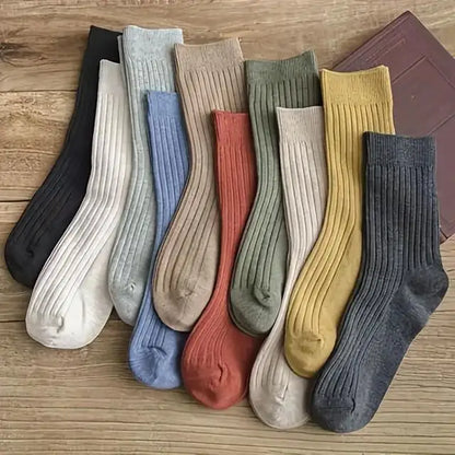 Vibrant Mixed Color Striped Comfort Crew Socks, Soft, Breathable, Classic, Casual Daily Wear, 5 Pairs, 10 Pairs 