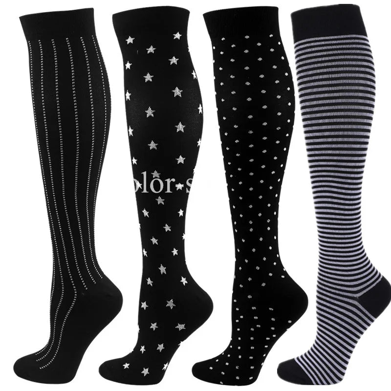 4 Pairs/Pack Compression Socks High Sports Socks for Women Men Running Hiking Edema Diabetes Varicose Veins Socks 20-30mmHg