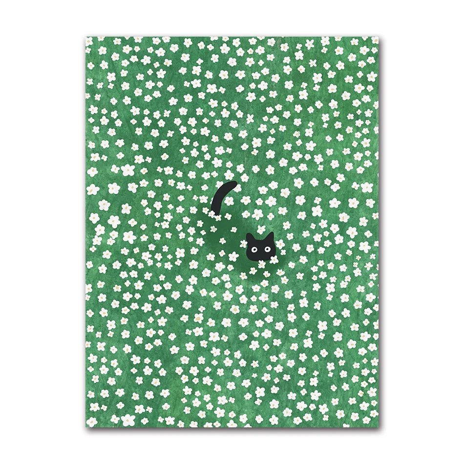 Cute Cats Pop Illustration Prints Canvas Painting Aesthetic Wall Art Pictures Home Room Dec Abstract Black Cat Drawing Poster