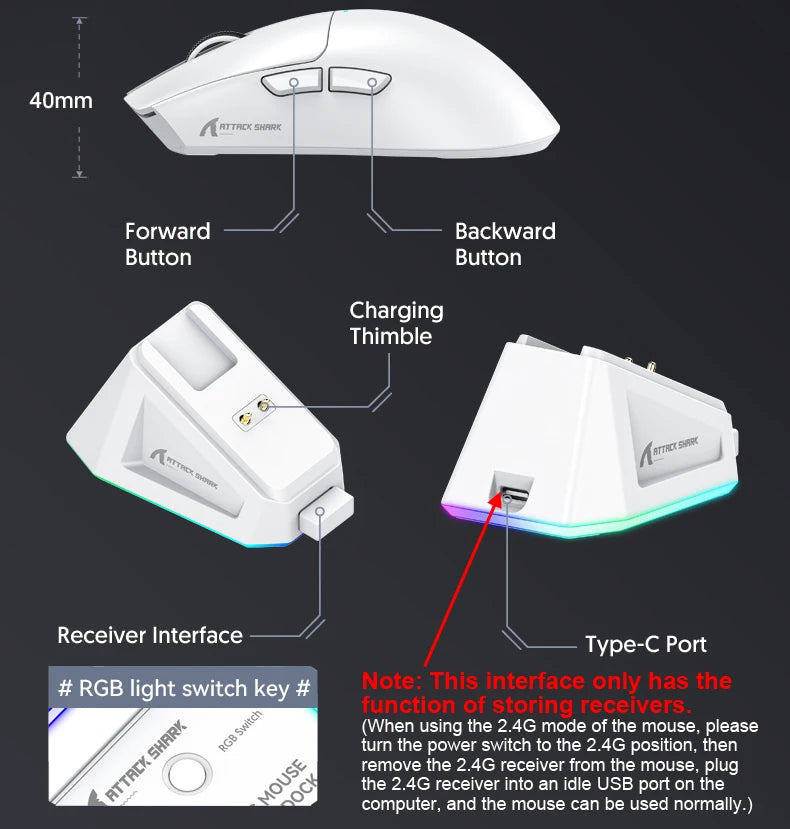 Attack Shark X11 Wireless Mouse Paw3311 22000DPI Buletooth Three Mode Rgb Charging Dock Lightweight Game E-Sports Mouse Laptop