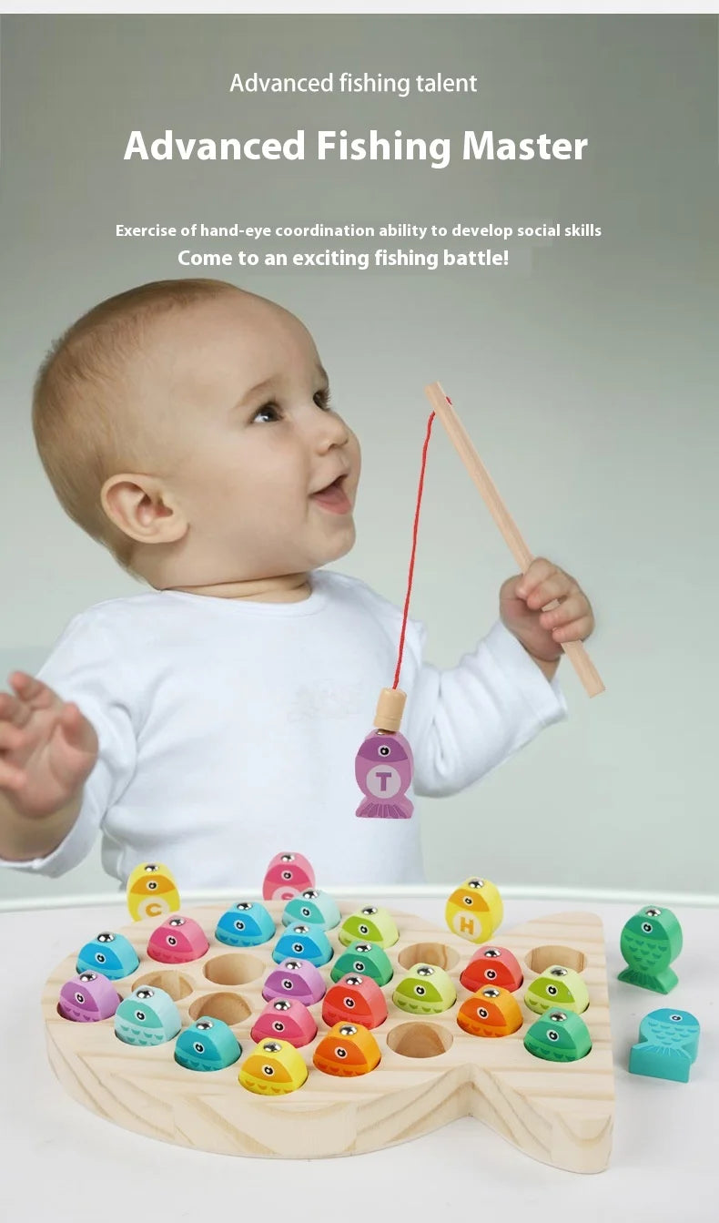 Wooden Children Fishing Toys Baby Early Education Toys Kids Ability Training Toy Montessori Education Fun Game Alphabet Learning