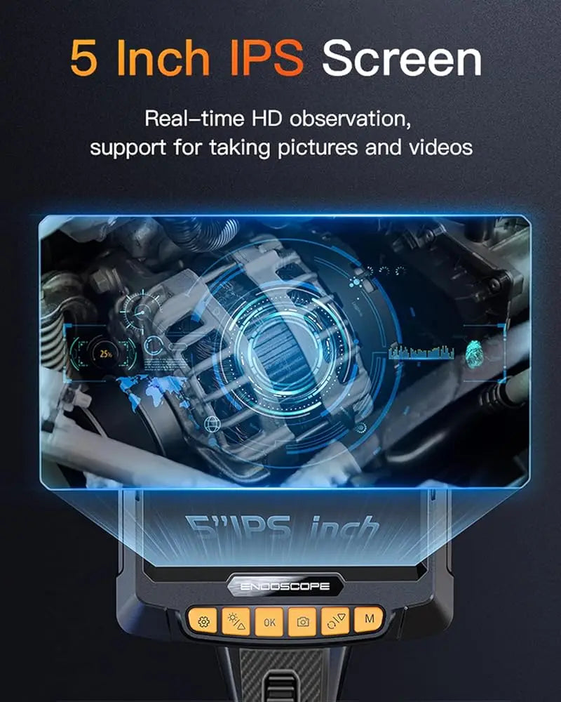 Cámara endoscópica industrial con dirección de 360°, boroscopio de inspección de lente simple y doble, pantalla IPS de 8 mm y 5 pulgadas, 1080P, para tuberías de motor de automóvil.