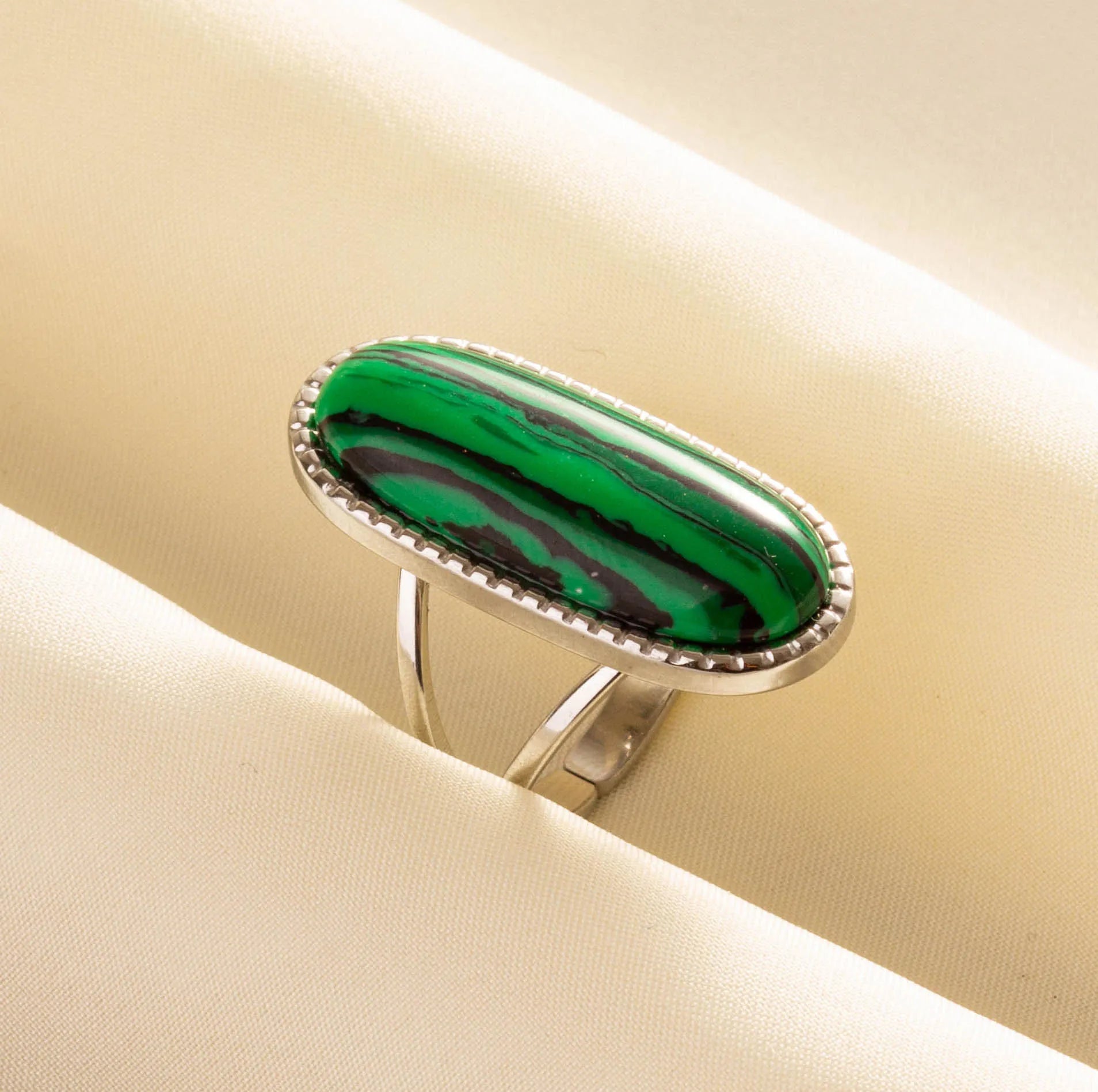 1pc Green Turquoise Ring Hippie Stainless Steel Silver Color Charm Opening Adjustable Ring Women Chunky Bohemian Party Jewelry