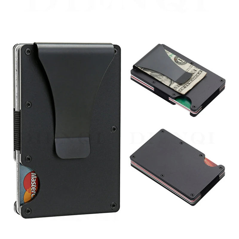 Cartera delgada para hombre - Billetera minimalista con bloqueo RFID y bolsillo frontal - Billetera metálica con clip para billetes