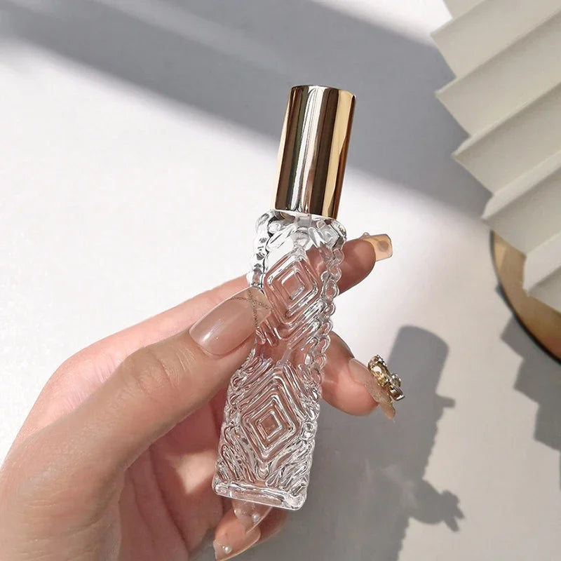 Mini Glass Roll on Bottle Hot Stamped Silver Rollerbal Essential Oil Container Blending Perfume Bottle Empty Essential OilBottle