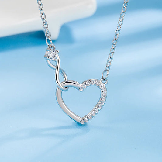 GaaBou-925 Sterling Silver Interlocking Necklaces for Women, Zircon Heart, Luxury Quality Jewelry, Female Gift 