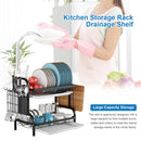 2-Tier Dish Drying Rack Adjustable Kitchen Plates Organizer with Drainboard Over Sink Countertop Cutlery Storage Holder