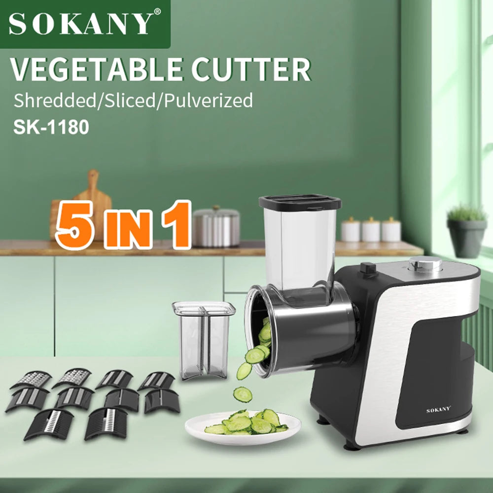 1000W Electric Vegetable Chopper Cutter 5-in-1 Stainless Steel Food Processor Kitchen Mixer Multifunctional Potato Slicer 220V