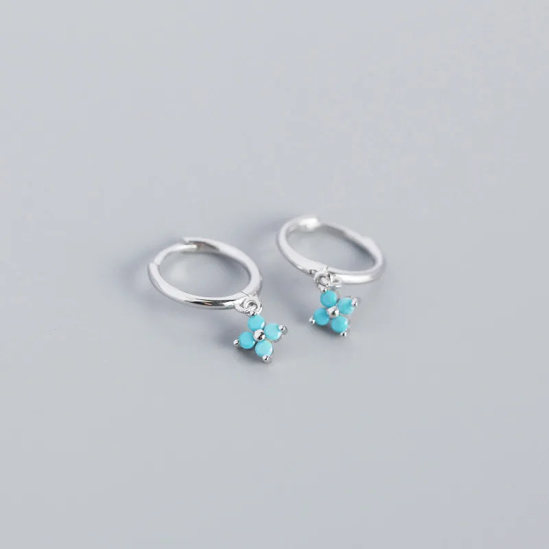 925 Sterling Silver Floral Stud Earrings for Women, Simple Zircon Inlaid, Wedding Jewelry Accessories, Sweet Temperament 