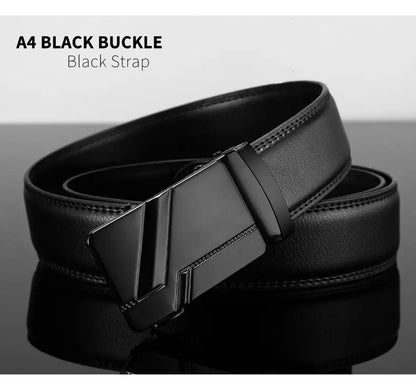 Cinturón de cuero para hombre, hebilla automática de metal, marca de alta calidad, cinturones de lujo para hombres, famoso trabajo, negocios, correa de PU negra.