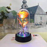 Rosa Artificial – Presente de Dia dos Namorados para Namorada, Rosa Eterna com Luz LED e Detalhes em Folha Metálica, Decoração de Casamento e Presente de Natal