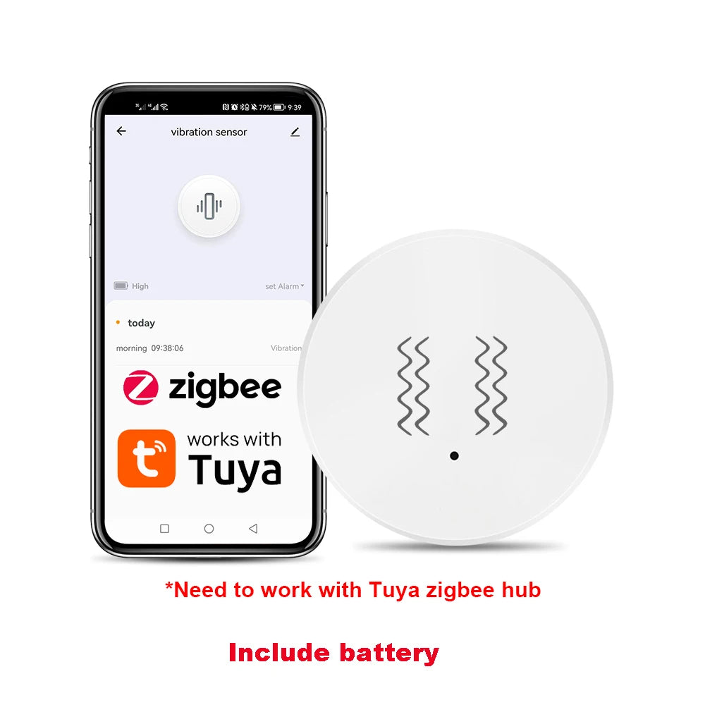 Tuya ZigBee Vibration Detector Smart Life App Monitor remote Security Protection Zigbee Sensor Motion Shock Alarm Need Gateway