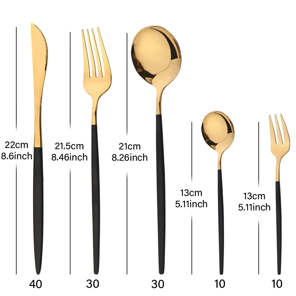 Juego de cubiertos de 30 uds, vajilla dorada, vajilla con espejo de acero inoxidable, cuchara para té, tenedor, cuchillo, juego de cubiertos occidentales