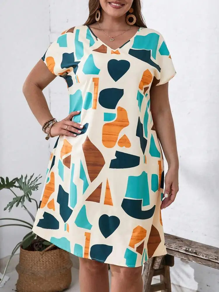 2024 Spring and Summer Cross-border Europe and America New Large Women's Fashion V-neck Shirt Dress Plus Size