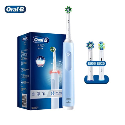 Cepillo de dientes eléctrico Oral B Pro 4 Ultra con rotación 3D, recargable, sensor de presión, 4 modos de cepillado y temporizador de 2 minutos.