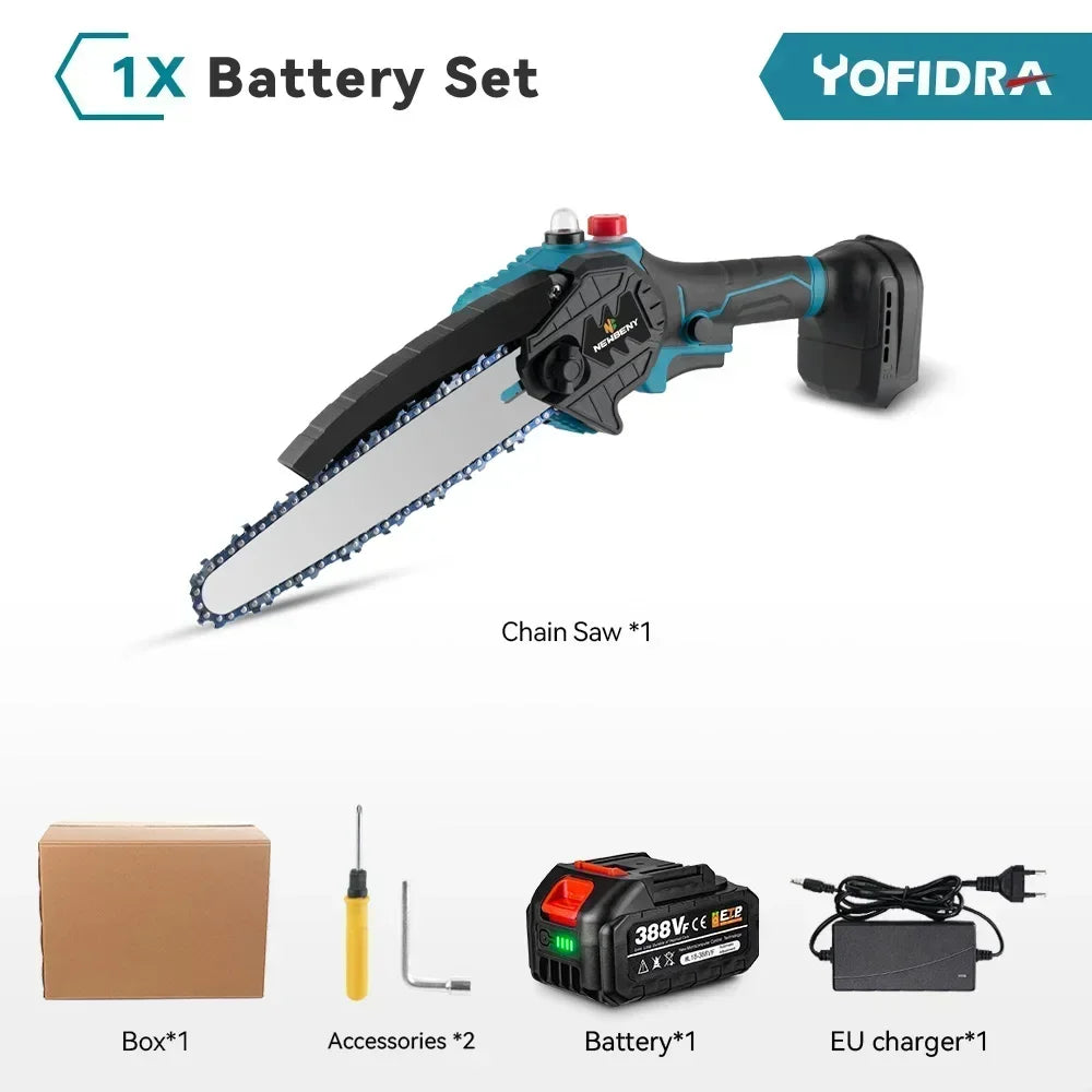 8 Inch Brushless Electric Saw Cordless Oiler Handheld Garden Wood Cutting Logging Chainsaw Power Tool for Makita 18V Battery