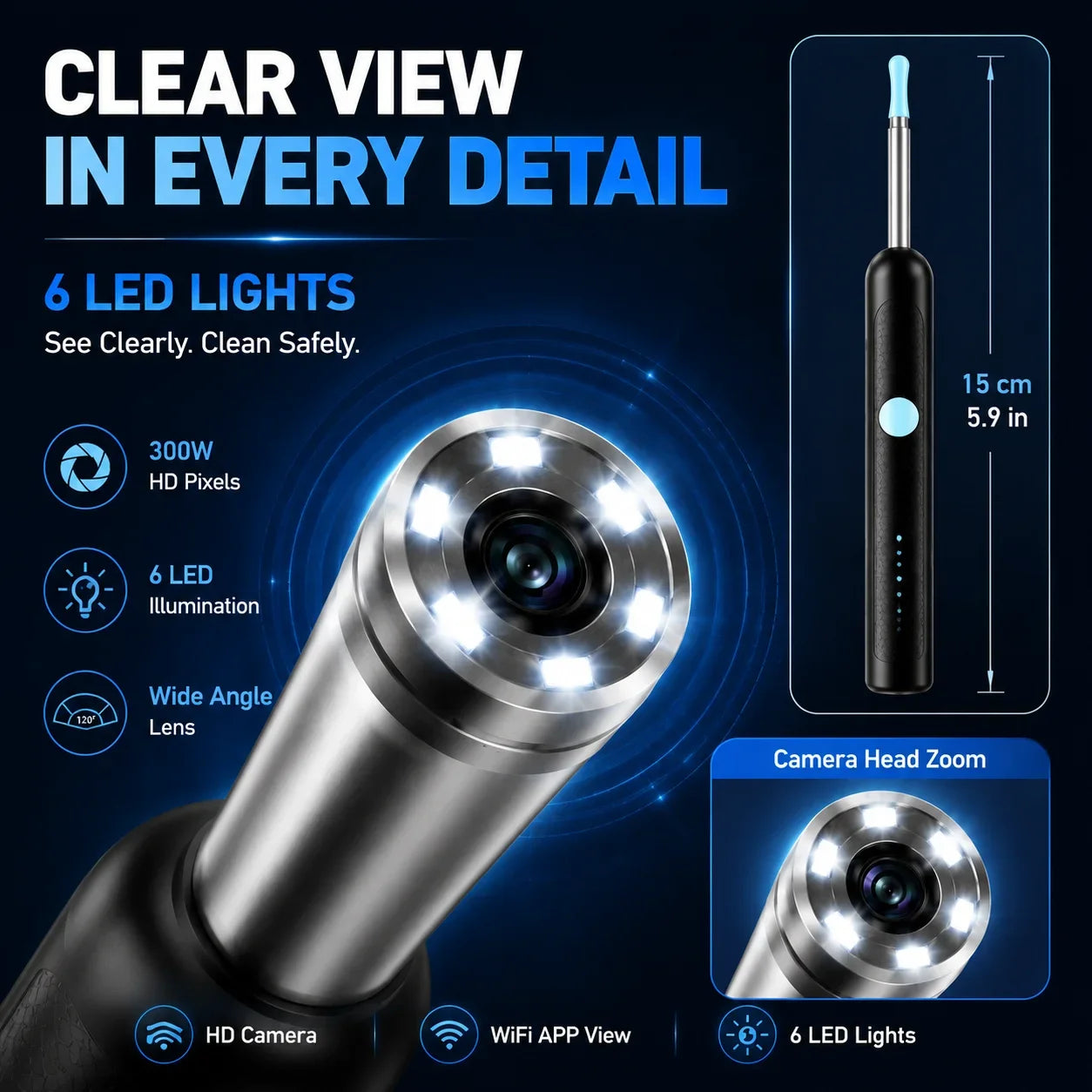 Smart Visual Ear Wax Remover with 1080P HD Camera, USB C Rechargeable Ear Cleaner, Waterproof Ear Scope Otoscope, Safe Ear Wax R