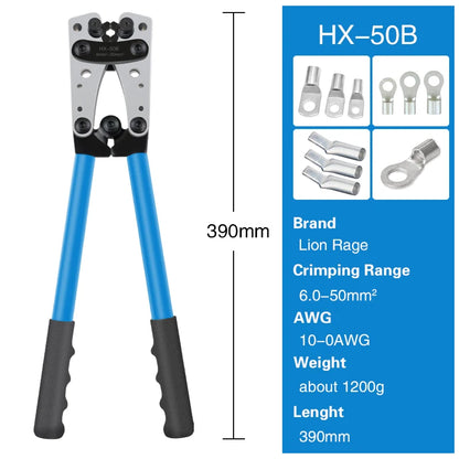 Crimping Pliers Tube Terminal Crimper Hex Crimp Tool Multitool Battery Cable Lug Cable Hand Tools HX-50B 6-50mm² AWG 10-0