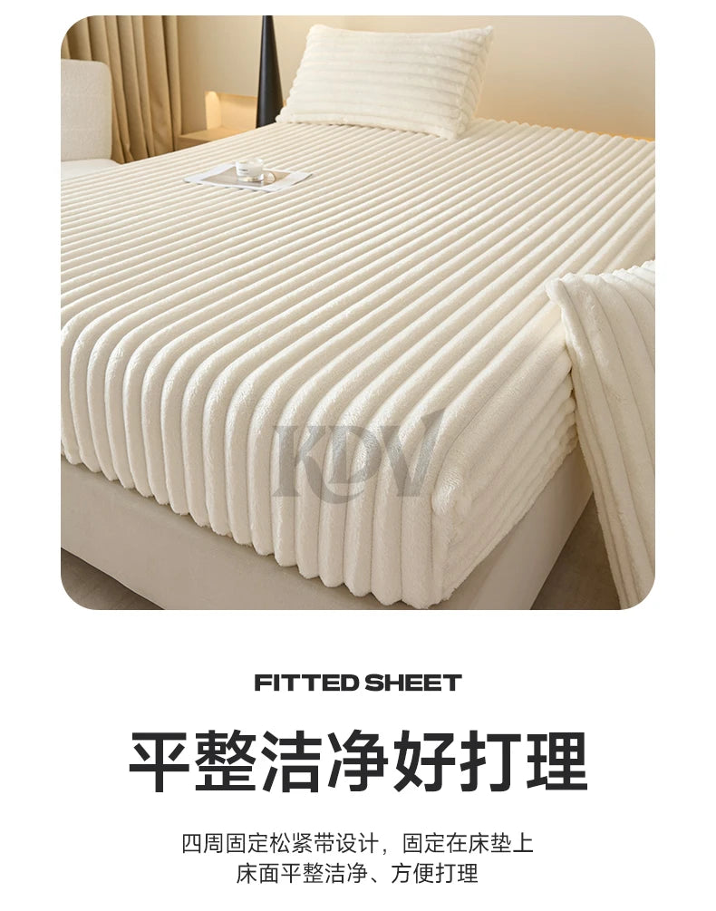 Solid Color Thick Faux Rabbit Fur Mattress Cover Autumn Winter Warm Velvet Mattress Protector Fluffy Soft Plush Fitted Bed Sheet