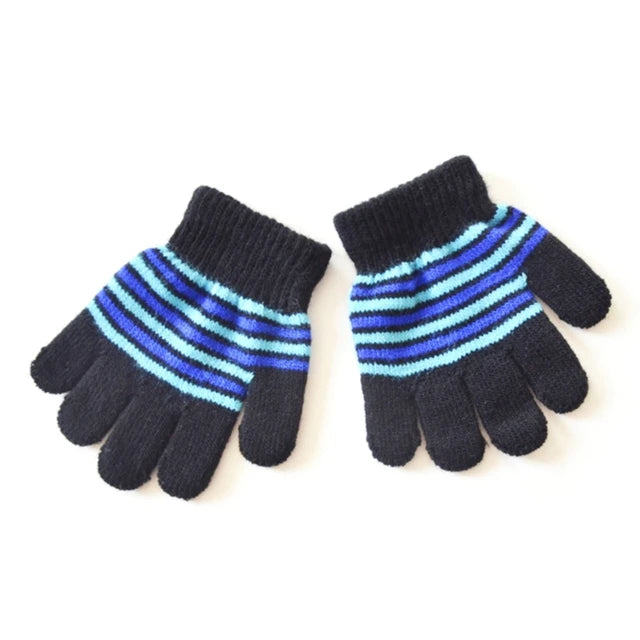 Guantes de invierno de punto a rayas para bebés, niños y niñas, de dedo completo, para exteriores, accesorios para niños de 1, 2, 3, 4 y 5 años 