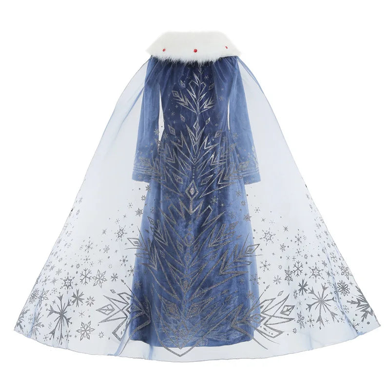 Vestido da Elsa para Menina – Fantasia de Princesa para Festa de Aniversário e Inverno, Cosplay de Frozen, Vestido de Manga Longa – Rainha da Neve