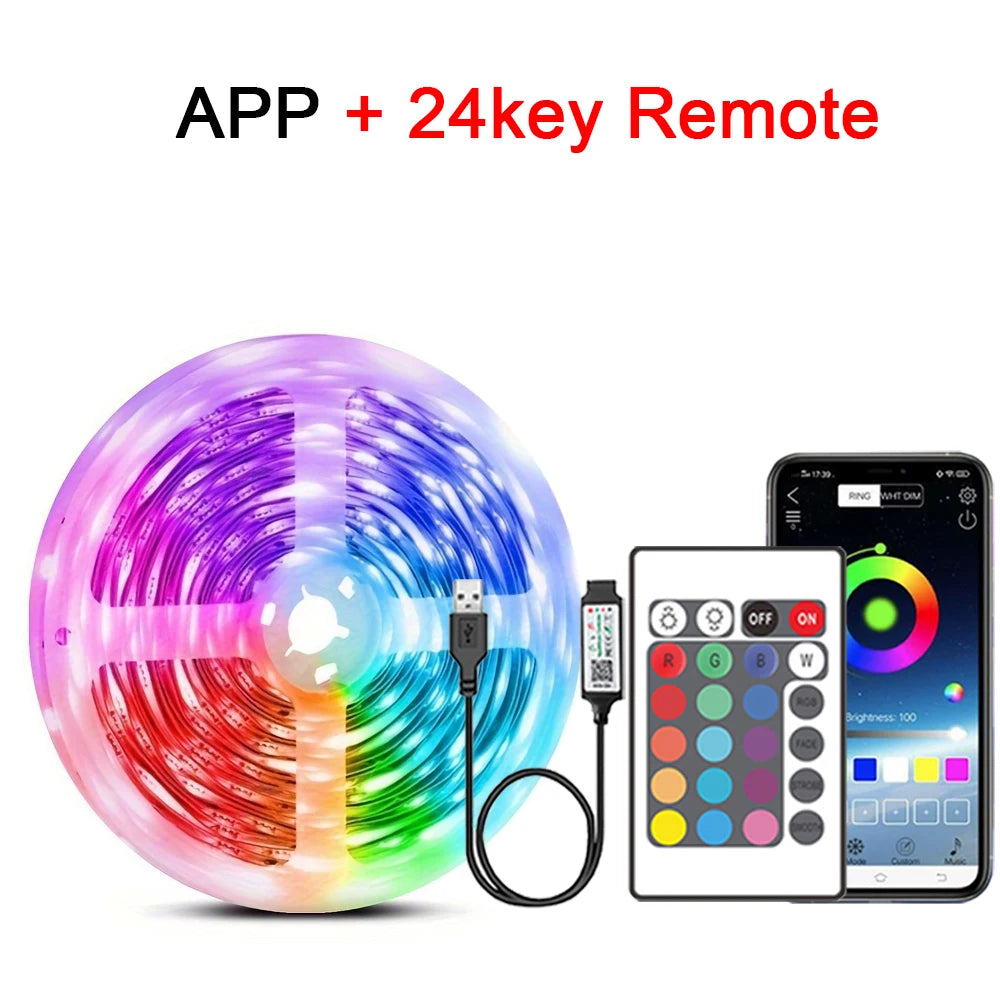 Tira de luces LED RGB con control remoto, lámpara de cinta flexible, sincronización de música, USB, 5 V, para sala de estar, fiesta, TV, mesa, decoración de dormitorio 