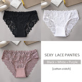 Conjunto de 3 bragas de encaje con bordado floral de lujo para mujer, lencería sexy hueca, ropa interior femenina, bragas transpirables para mujer.
