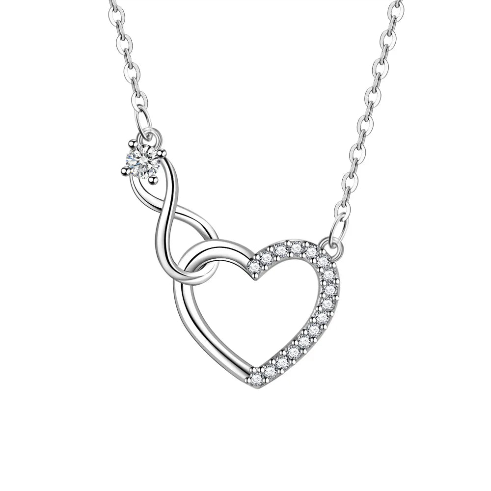 GaaBou-925 Sterling Silver Interlocking Necklaces for Women, Zircon Heart, Luxury Quality Jewelry, Female Gift 