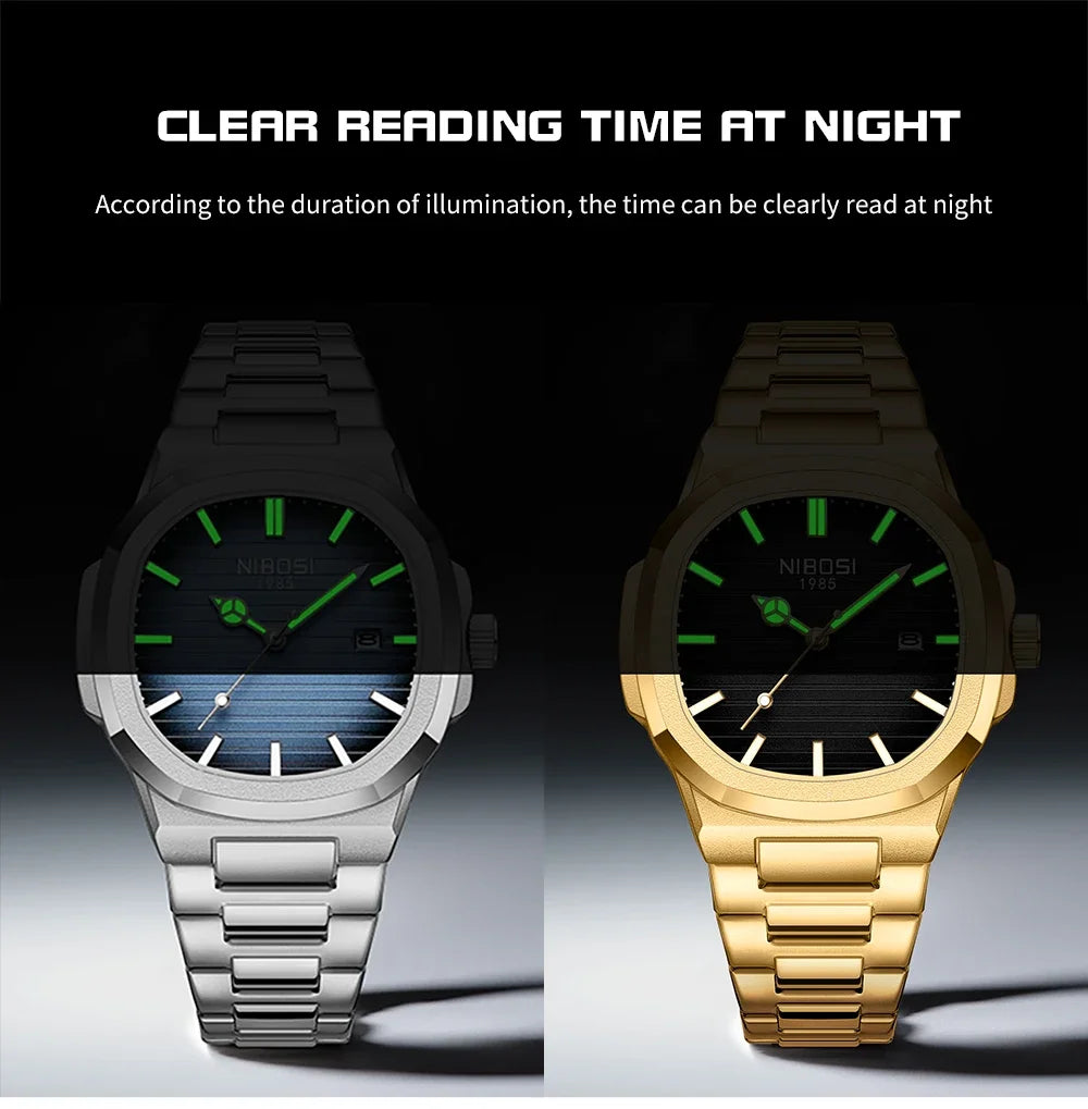 NIBOSI Brand Mens Watches Quartz Movement Watch Luxury Stainless Steel Calendar Waterproof Sport Simple Wristwatches for Man