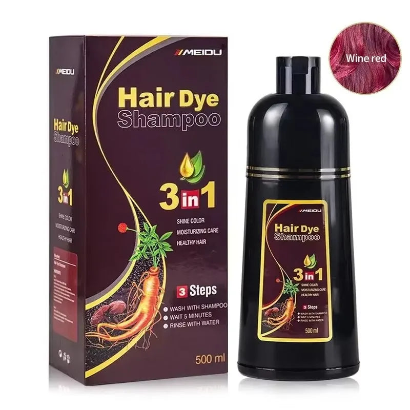 Shampoo de Coloração Instantânea Meidu 3 em 1 – Cor Preto Natural para Homens e Mulheres – Tinta de Cabelo à Base de Ervas (Opções: Castanho, Roxo)
