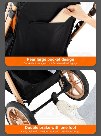 Newest Baby Stroller 3 in 1 Lightweight High Landscape Baby Carriage Aluminum Frame Travel System with Car Seat Pram for Newborn