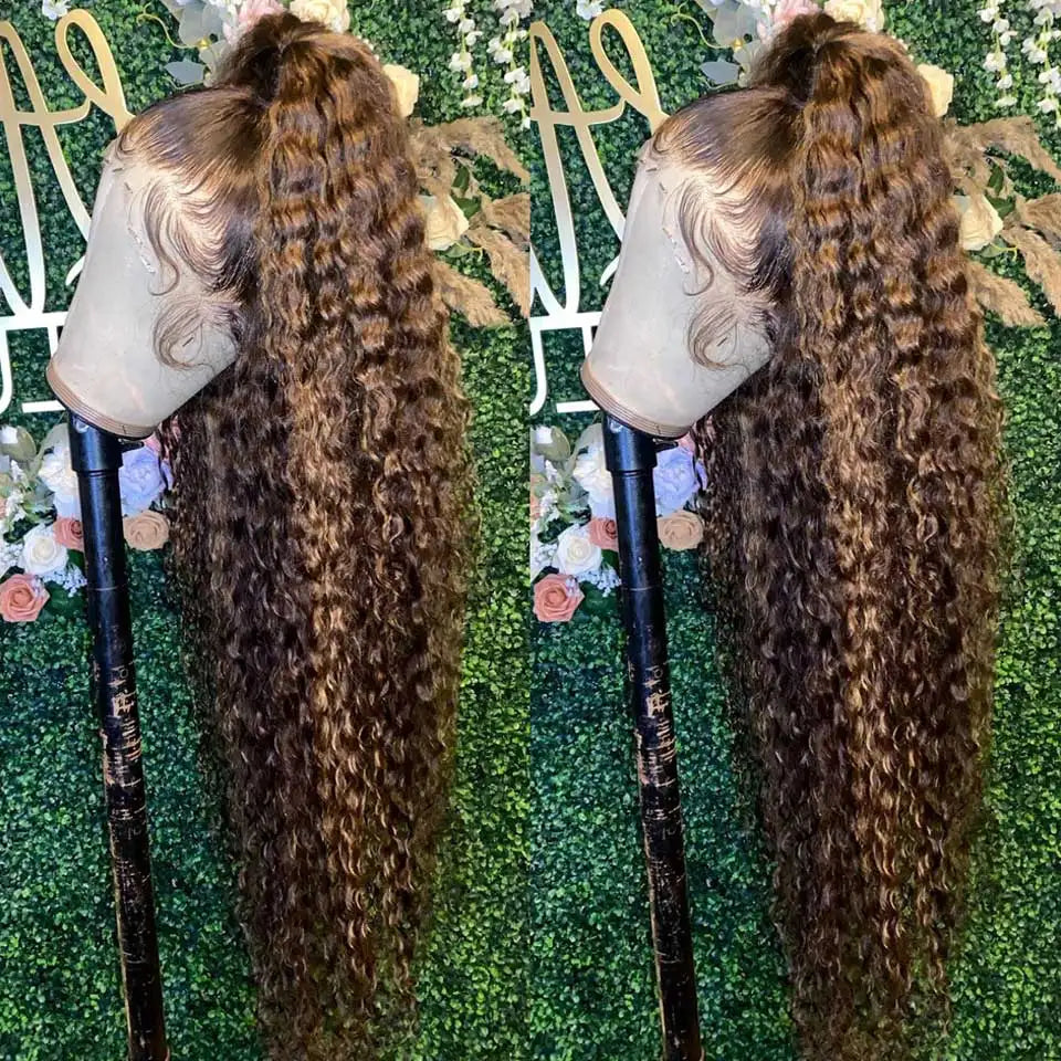 30 34 Inch Highlight Ombre Lace Front Wig Curly Human Hair Wigs Honey Blonde Colored HD Deep Wave Frontal Wigs For Black Women