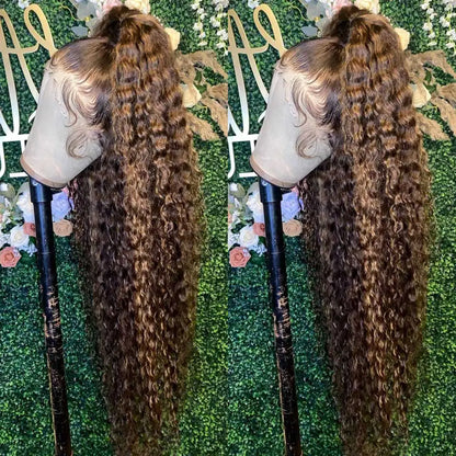 30 34 Inch Highlight Ombre Lace Front Wig Curly Human Hair Wigs Honey Blonde Colored HD Deep Wave Frontal Wigs For Black Women