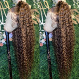 30 34 Inch Highlight Ombre Lace Front Wig Curly Human Hair Wigs Honey Blonde Colored HD Deep Wave Frontal Wigs For Black Women