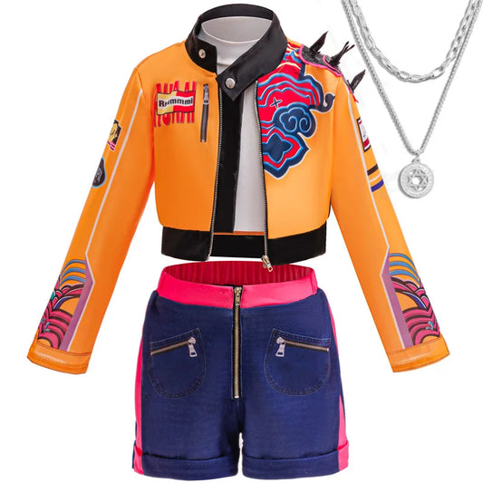 Girls' special occasion costumes Demon Hunter Rumi Girls Hip Hop Set Halloween Role Playing Dress Up Carnival Costume + Necklace