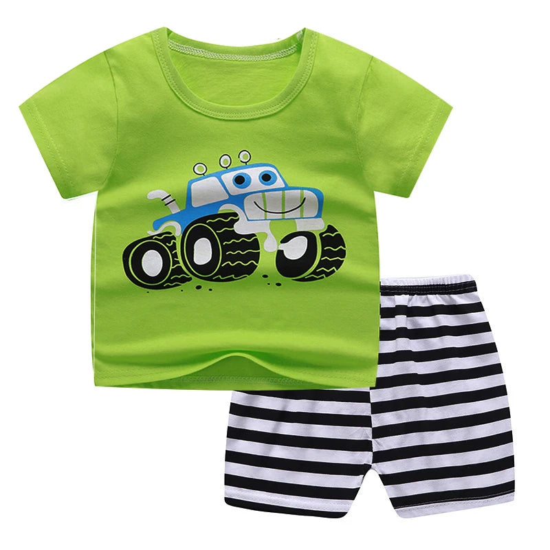 Mickey Mouse Summer T-shirt Shorts Children's Short Sleeve Set Cotton Tees Tracksuits Boys Girls Clothes Casual Two Piece
