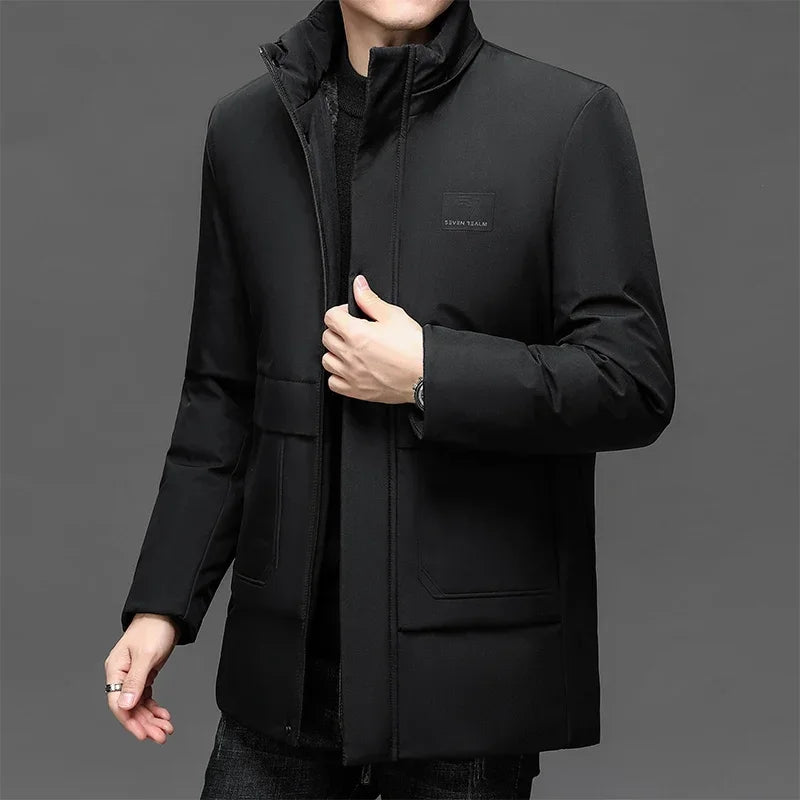 Winter New Men 2025 Outdoor Jet Ski Snow Warm Parkas Jacket Coat Waterproof Thick Fleece Slim Parka Men Outwear Brand Casual Hat