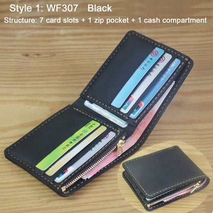 Luxury Handmade Genuine Leather Men Wallet Bifold Purse Male Wallets Short Money Clip Vintage Leather Money Bag with zip pocket