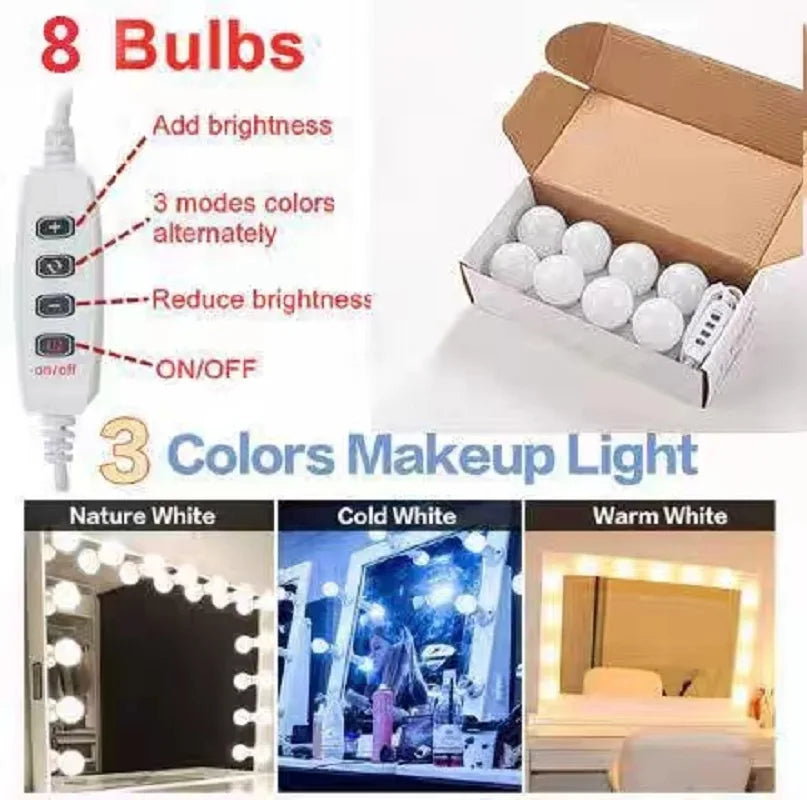 LED Light Paste Mirror Makeup Light Bulbs, Makeup Mirror Vanity LED 5V 2A Light Bulbs, LED Lamp USB Cosmetic Lighted Table, 10 pcs