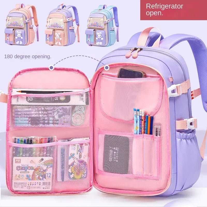 Mochila escolar ligera Kawaii para niñas de primaria 2025, impermeable, colorida, de viaje, ideal como regalo.